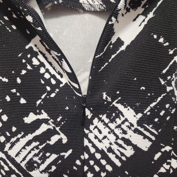 Connected Apparel Black and White Asymmetrical Midi Dress - Picture 3 of 5